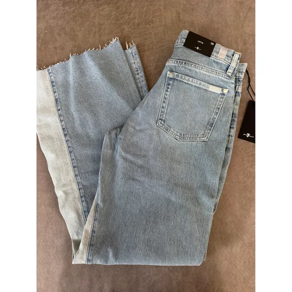 7 For All Mankind Paneled Lotta Wide Leg Jeans Seabreeze Blue Size 28 NWT - Image 5