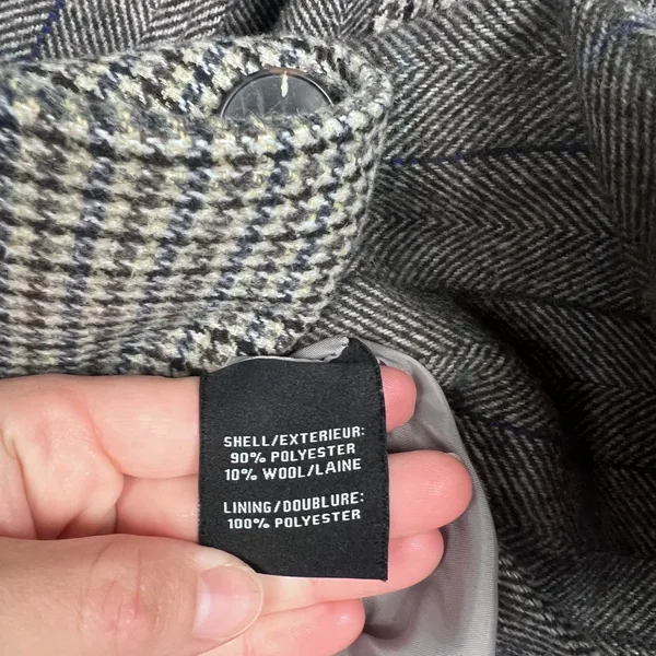 7‎ For All Mankind Womens Mixed Pattern Double Breasted Blazer Gray Wool Blend L - Image 7