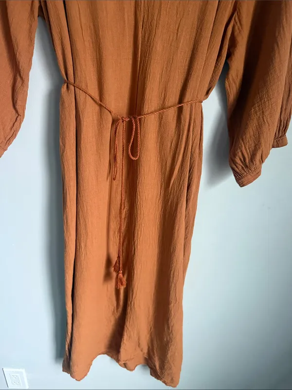 HONORINE Bianca Brown Cotton Gauze Midi Dress Small - Image 8