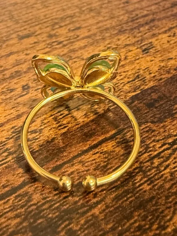 Gold Plated Colorful Butterfly Adjustable Ring Green Blue Stones Statement Jewel - Image 3