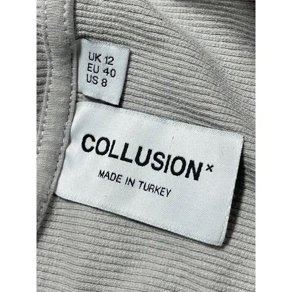 Collusion Gray Long Sleeve Ribbed Knit Thong Collared Polo Bodysuit Top Size 8 - Image 3