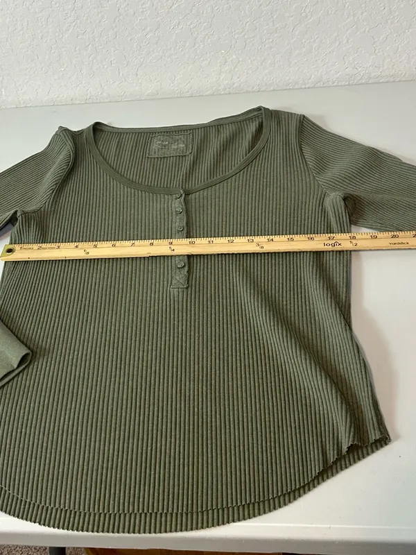 Aerie Essential Henley Layering Long Sleeve Ribbed Cotton Blend T-Shirt Size XL - Image 7