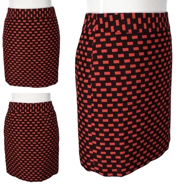 LOFT Red & Black Geometric Print A-Line Mini Skirt Size 6 Career Office Chic - Image 4