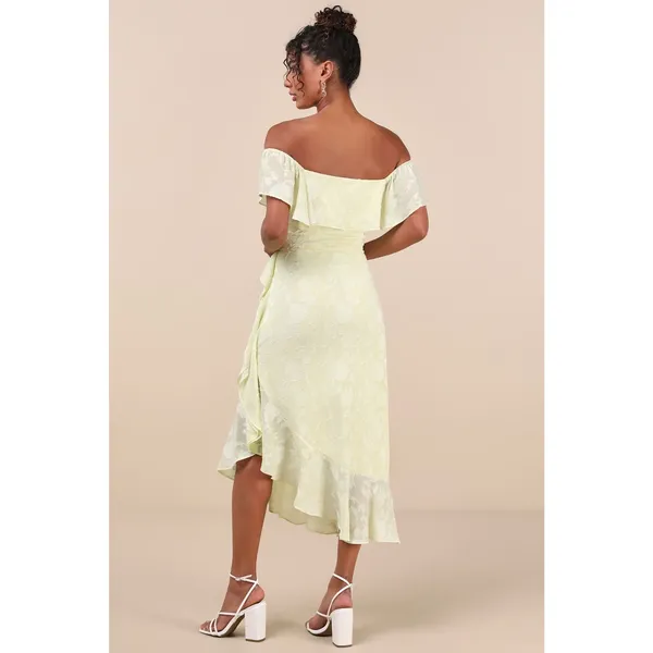 NWT Lulus Pretty Perfect Yellow Burnout Floral Off-the-Shoulder Midi Dress Sz XS - Image 3