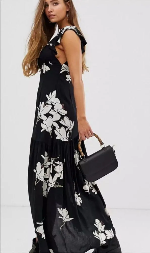 Free People She's A Waterfall Maxi Floral Dress Black Combo Size 4 - Image 3