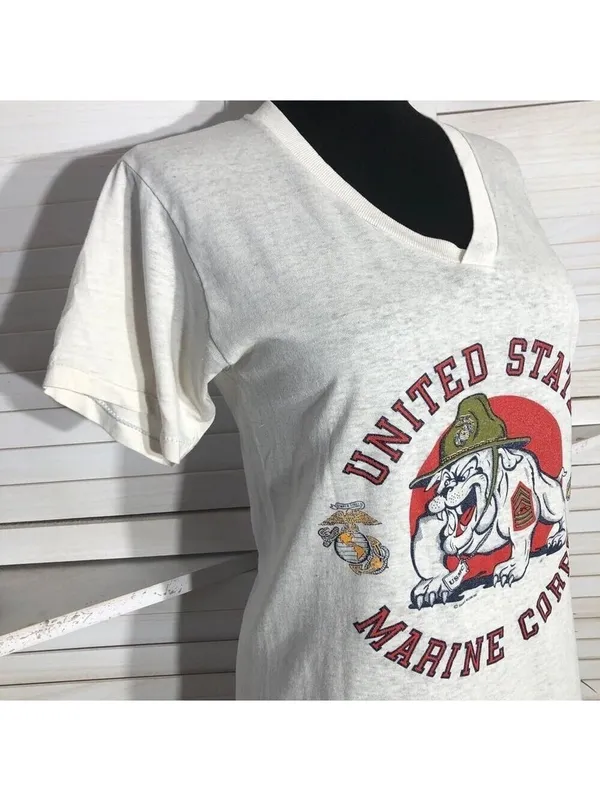 Vintage 90s US Marine Corps Bulldog Graphic Shirt Small - Image 6