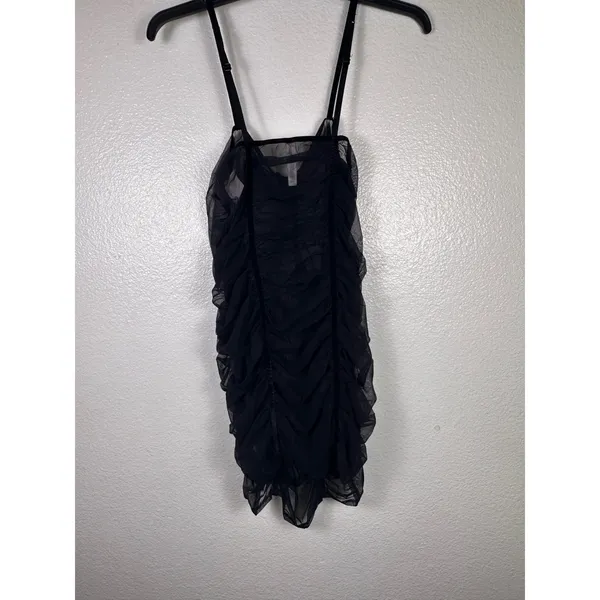 Audenza Black Ruched Mesh Mini Dress Sheer Adjustable‎ Straps XXL New - Image 2