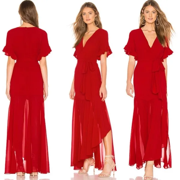 Revolve Dress Privacy‎ Please Red Lobster Asymmetrical Sz XS Ruffle Gown NO BELT - Image 2