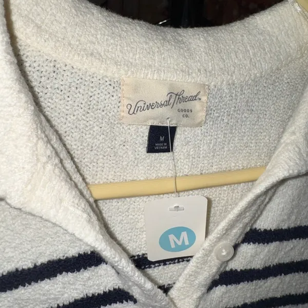 Universal Threads Womens Striped Polo Sweater Vest Dress Cream Navy Blue Size M‎ - Image 2