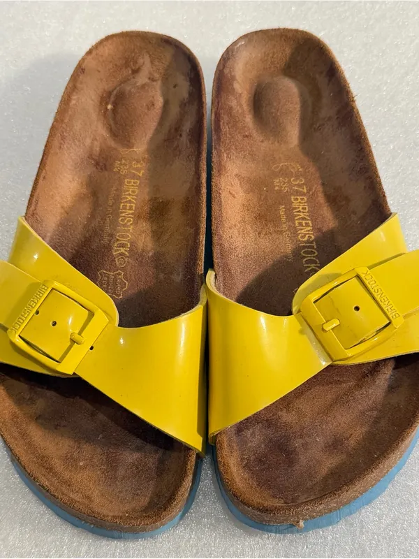 Birkenstock Yellow Patent Single-Strap Slide Sandals - Image 2