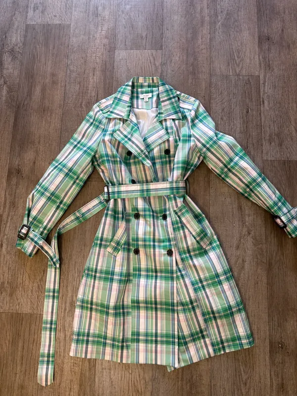 On 34th green plaid trench coat Size M - Image 2