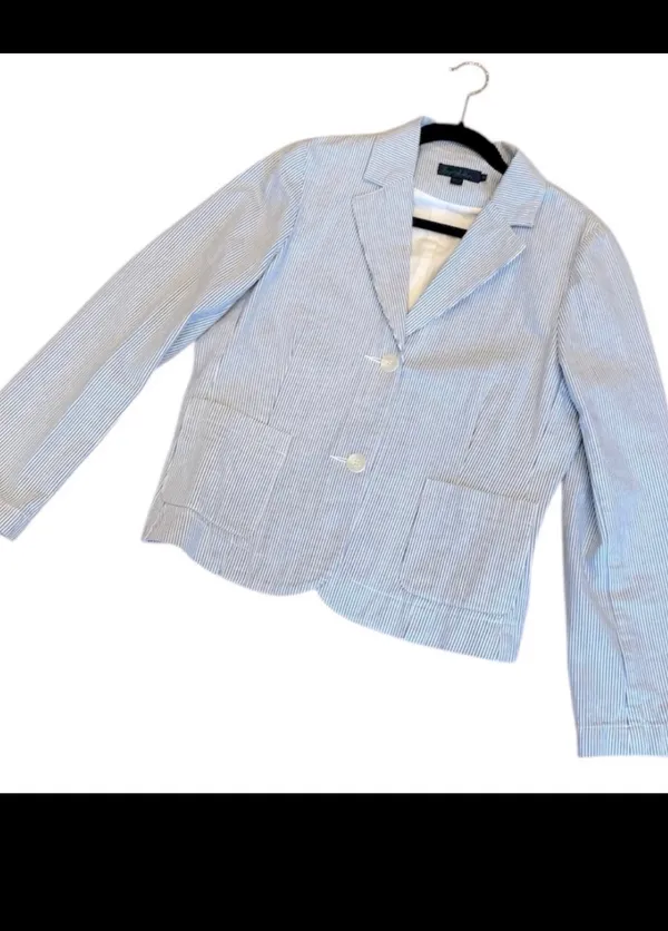 Boden Seersucker Blazer Blue White Striped Tailored Jacket US 10 UK 14 - Image 2