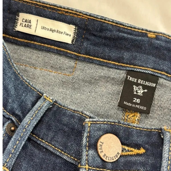 True Religion Caia Flare Ultra High Rise‎ Jeans Dark Wash Denim Size 26 Womens - Image 2
