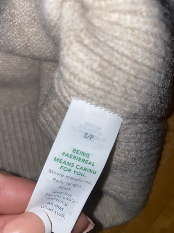 NWT!! Aerie Cream Collared V-Neck Knit Pullover Sweater Size Small Oversized - Image 7