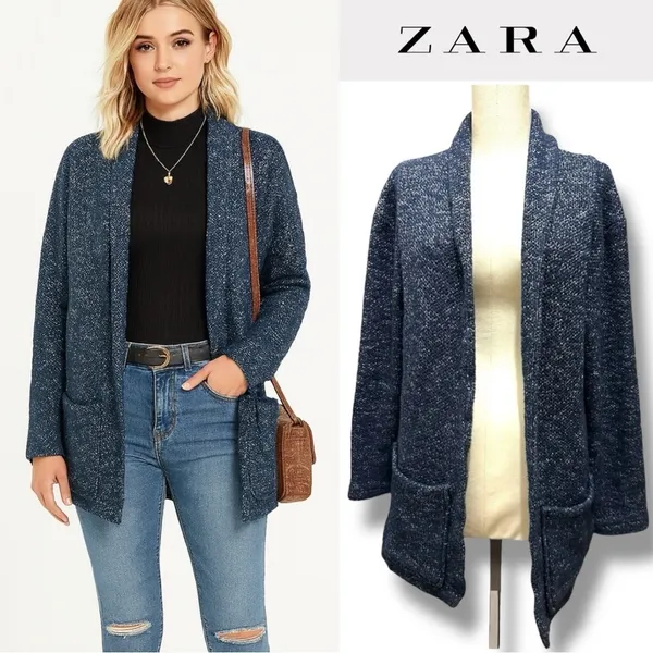 294 ZARA | EUC Turkey Women’s Blue Open Front Knit Cardigan Sweater (size M) - Image 2