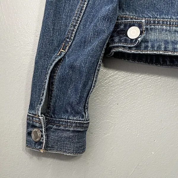 AEO American Eagle Denim Jacket Size Medium Blue Jean Coat Trucker Boho Cropped - Image 6