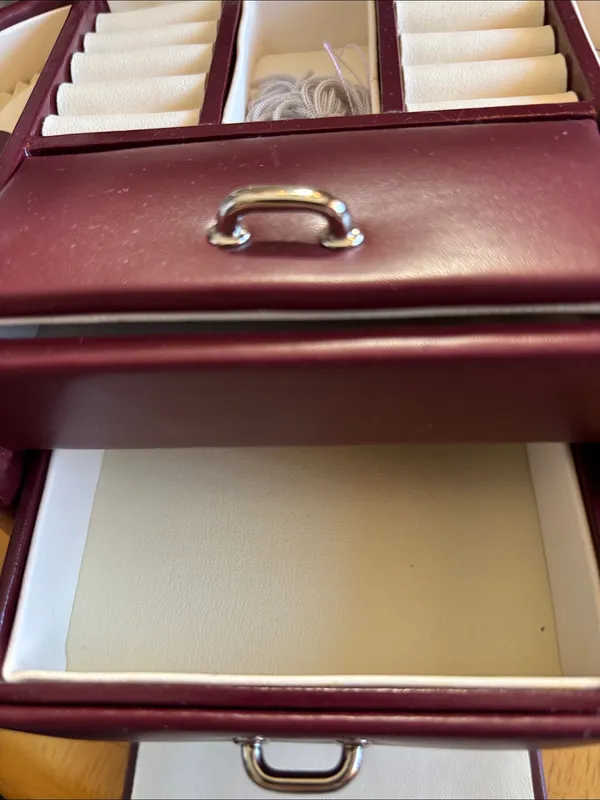 Classic Burgundy Jewelry Case with Top Handle - Image 6