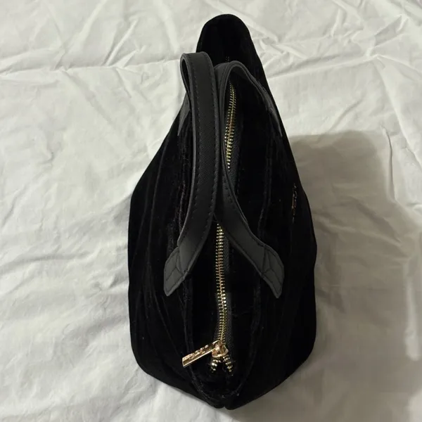 Scout Velvet Black Mini Tote With Dual Handles & Gold Quilted Interior Zip Close - Image 3