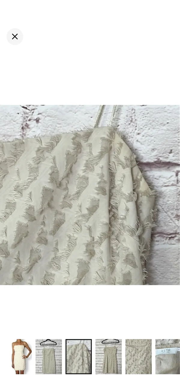 ASTR The Label Feathered Flocked Detail Cocktail Dress. Like new. Off white. No stretch. Zipper back. Spaghetti straps. Lined. 15” bust 32” long - Image 3