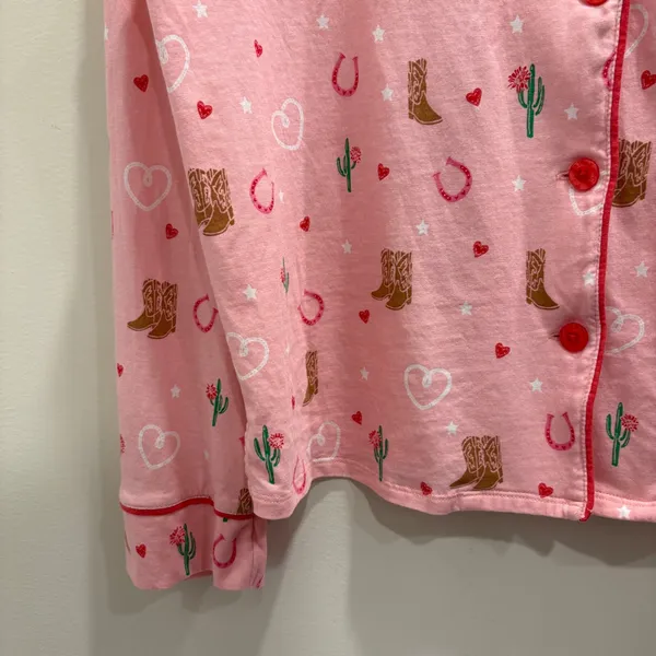 PJ Salvage Whimsy Boot Scootin Pink Pajama Set Western Cowboy Hearts Medium - Image 6