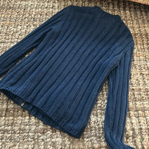 Ralph Lauren Navy Silk Linen Blend Zip Up Knit Sweater Size Small - Image 9
