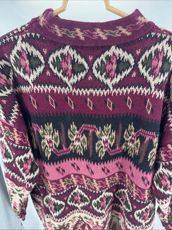 Express Tricot vintage 90s Women's floral Sweater Plum Pink M oversized retro - Image 3