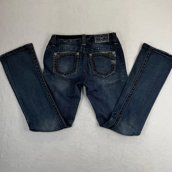 Miss Me Mid-Rise Slim Boot Dark Wash Embellished Jeans MP7697SB5V Size‎ 27 - Image 2