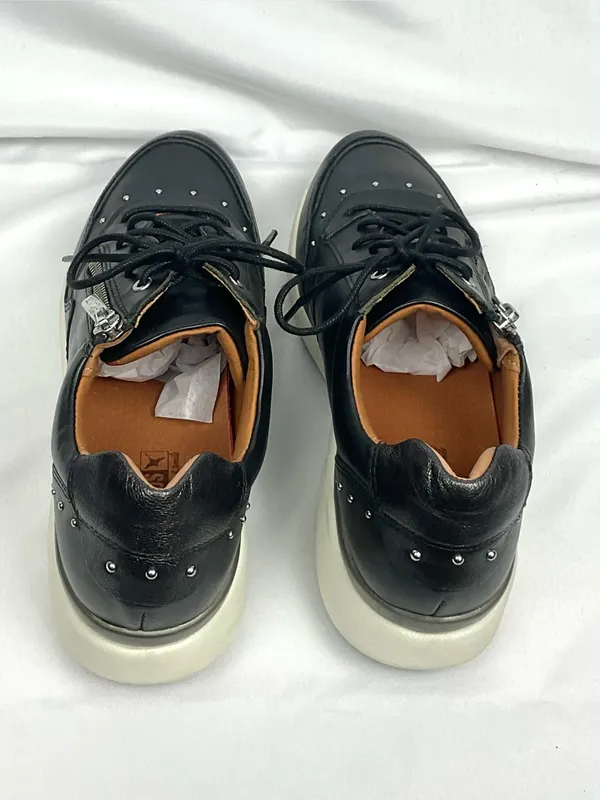 Pikolinos Sella Black Comfort Sneaker Leather Side Zip Studded Shoes EU Sz 39 - Image 5