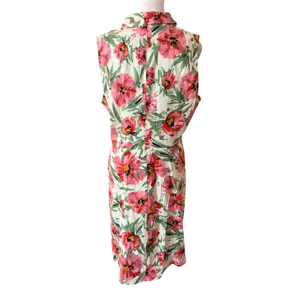 Tahari Floral Midi Dress Womens 12 Pink New Sleeveless Linen Blend Collared‎ - Image 3
