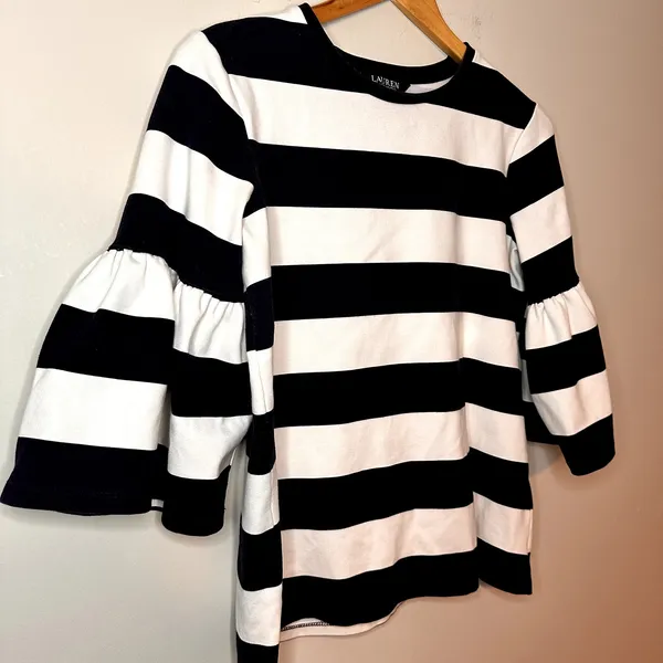 Lauren Ralph Lauren Bell Ruffle Sleeve Striped Top‎ 100% Cotton Size S - Image 3