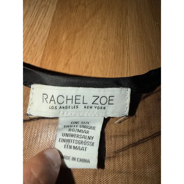 Rachel Zoe Floral Embroidered Sheer Crop Top V-Neck Boho Black Whimsical Goth - Image 3