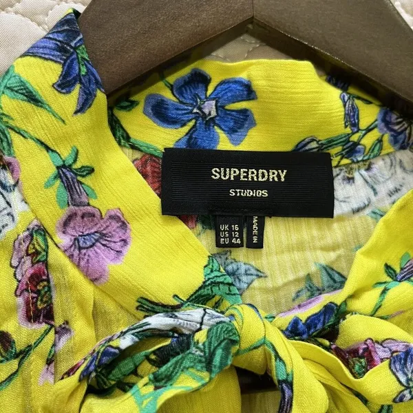 NWOT Superdry Wonens Long Sleeves Ruffled Floral Mini Dress Yellow Size 12 - Image 6