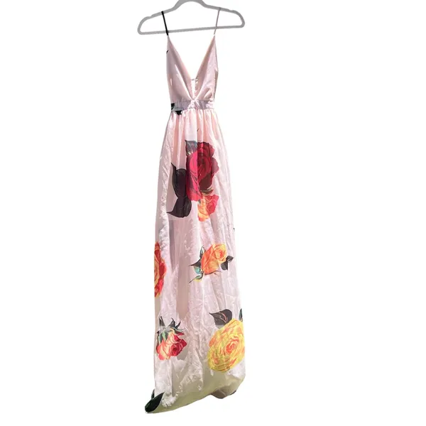 Aura Pink Sleeveless Backless Maxi Dress with Floral Print‎ Small - Image 2