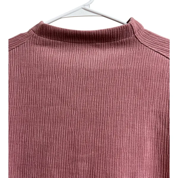 Madewell Striped Jacquard Funnelneck Top Soft Ribbed Woodrose Pink Medium - Image 4