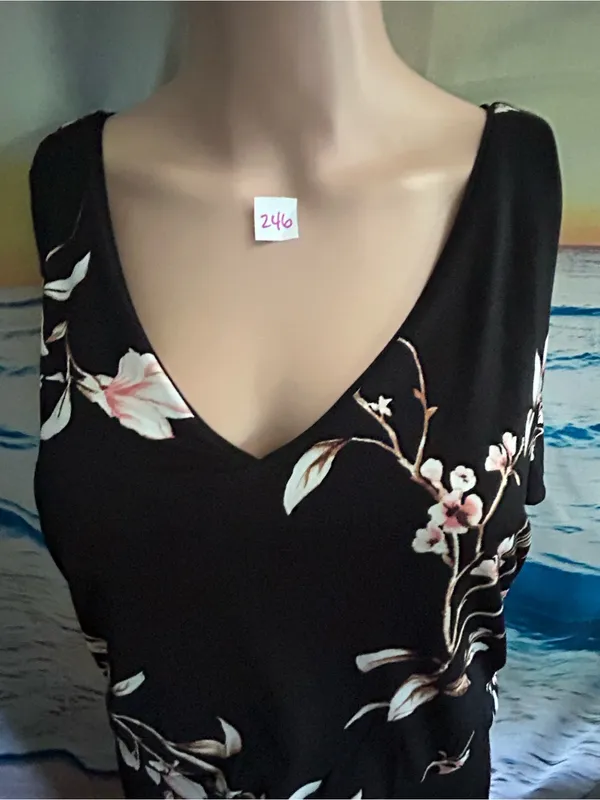 White House Black Market Womens Black Floral V-Neck Maxi Dress SM - Image 9