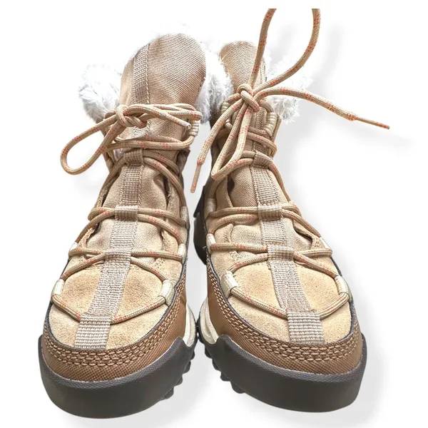 Sorel ONA RMX Glacy Waterproof Suede Canvas Tan Faux Fur Gorpcore Ski Womens 8 - Image 5