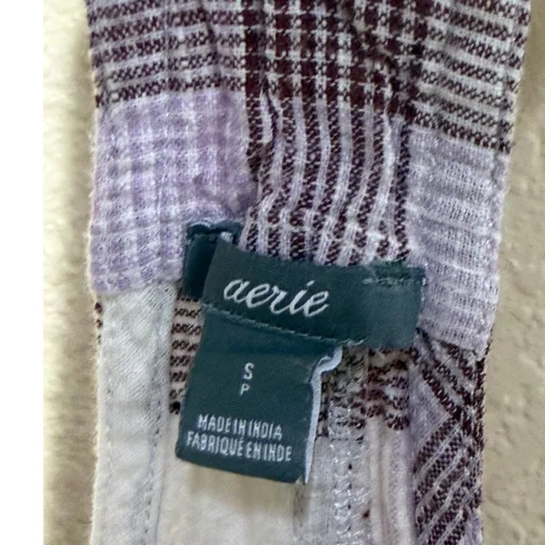 Aerie Womens Plaid Tie Shoulder Bib Overalls Purple White Size Small Relaxed - Image 4
