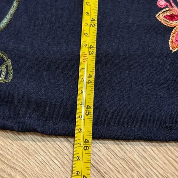 Seven Islands Floral Embroidered Navy Maxi Dress Off Shoulder Boho Blue Large‎ - Image 7