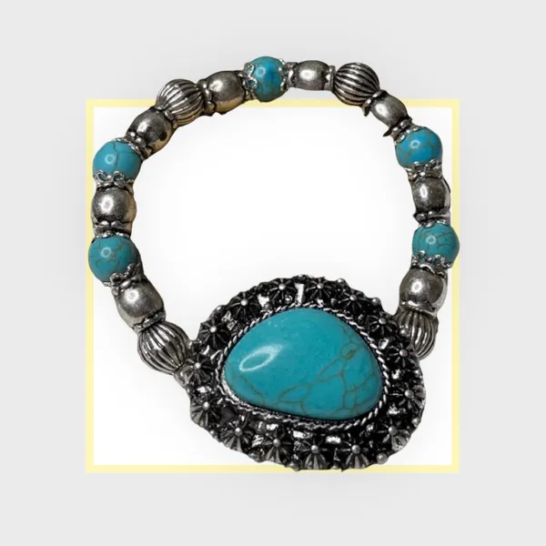 Western women’s faux turquoise and silver stretch bracelets. - Image 2