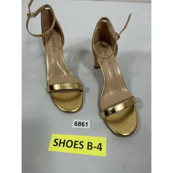 Womans Excellent Condition Teaieui Strappy Sandals 9.5 Gold Block Heel Strap - Image 3
