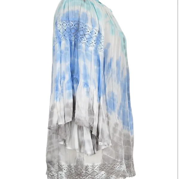 Surf Gypsy Tie-Dye Aquamarine, Blue, White and Gray Boho Whimsy Flowy Blouse - Image 6