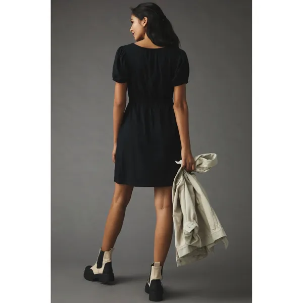 Daily Practice Anthropologie Cap‎ Sleeve Mini Dress Medium Black Slub Cotton - Image 7