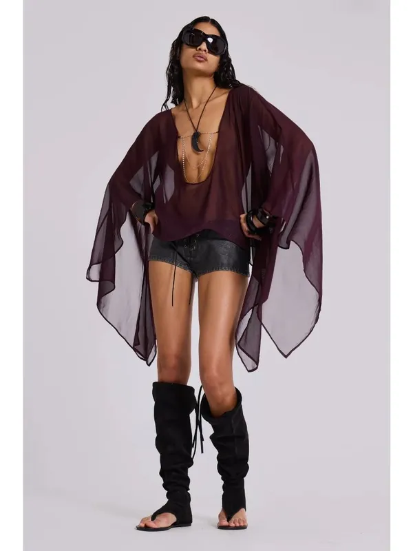Jaded London Cape Top in Plum US 4/ UK 8 Womens Blouse Sheer - Image 11