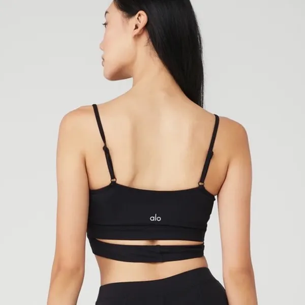 Alo Yoga Airbrush Enso Black Cool Crossover Bra - Image 2