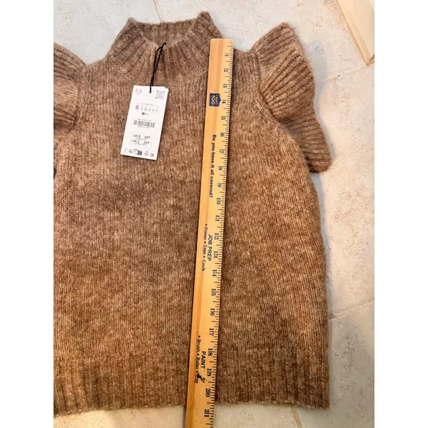 Zara Brown Wool Alpaca Blend Ruffle‎ Sleeve Knit Vest Sweater NEW S - Image 8