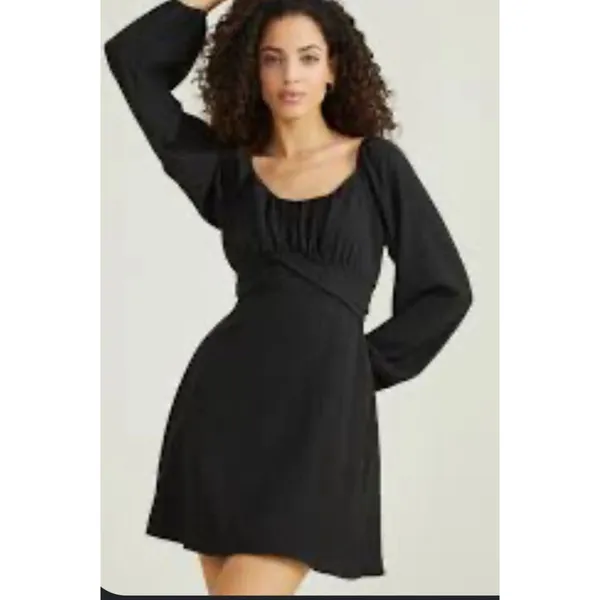 Black dress Altar'd State Lola Crossover with long puff sleeves Black Size L - Image 2