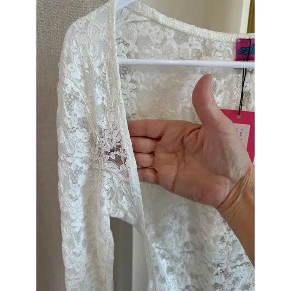 Edikted NWT Zoey Two Piece Bodysuit Women's Large White Sheer Lace Long Sleeve - Image 9