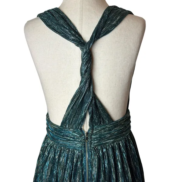 Lulus Ailey Skater Dress Women Small Teal Blue Gold Metallic Mini Party Prom - Image 8