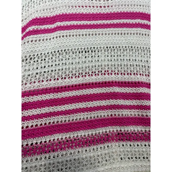 POL Womens‎ Striped Sweater Pink White Sz M Open Knit Beachy - Image 4