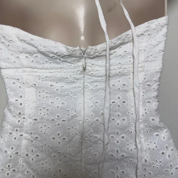 Tiger Mist Women Cotton Eyelet Halter Mini Dress Small White Ruched Boho‎ Resort - Image 9